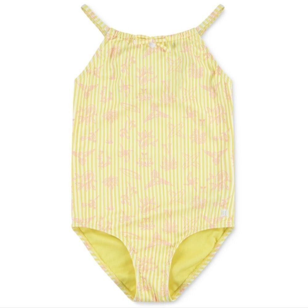 NWT Hurley Yellow Pink Ribbed One Piece Tank Swim Suit Tropical - Size 16
